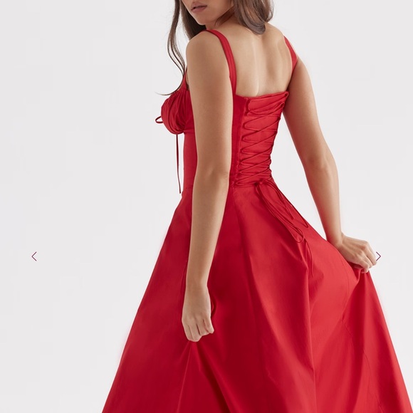 Elegant Red Midi Dress House of CB carmen Red Rose Bustier   XS plus cup - Picture 7 of 7